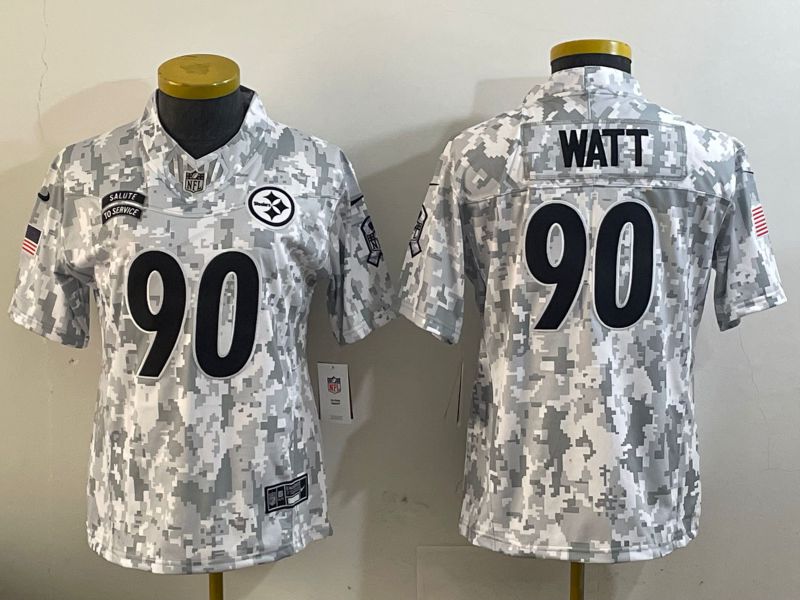Youth Pittsburgh Steelers 90 Watt Nike Arctic Camo 2024 Salute to Service Limited NFL Jersey